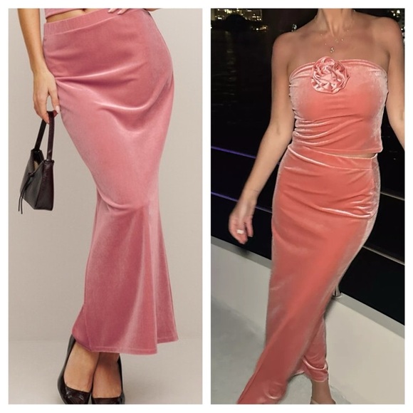 REFORMATION / Adalynn Velvet Pink Maxi Skirt M - Picture 1 of 5